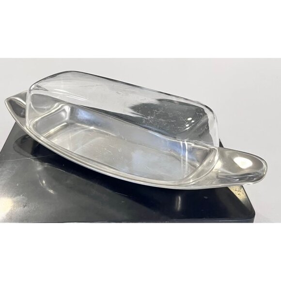 Vintage WMF Stainless Butter Cheese Tray Clear Acrylic Cover MCM-Germany - Picture 1 of 8
